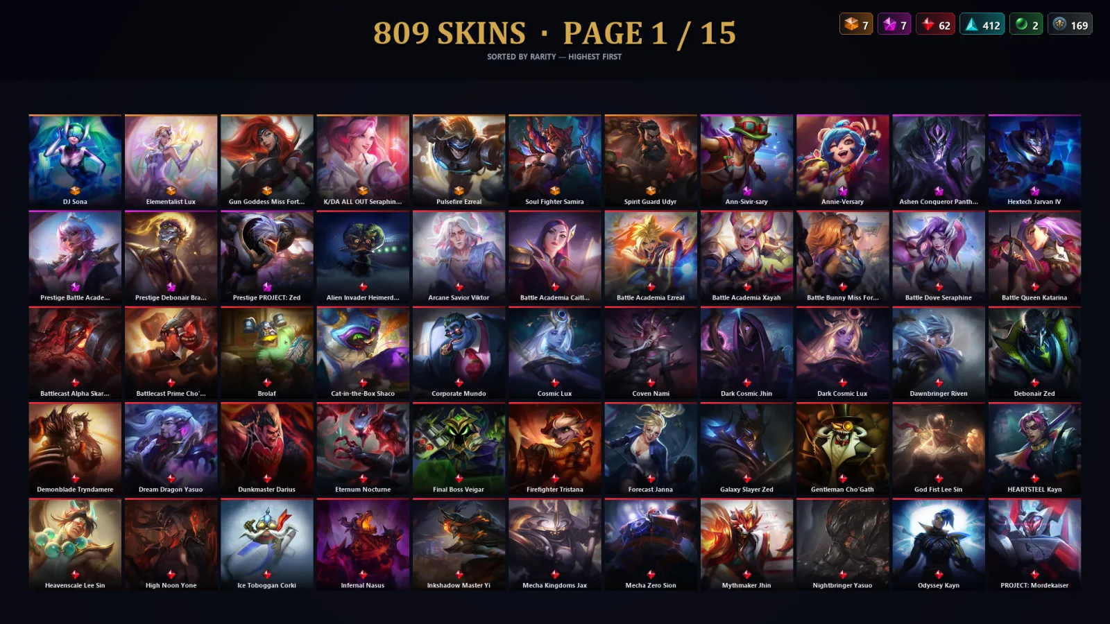 [LoL] | NA | Level 500 | 173 Champions | 809 Skins | 59,731 BE