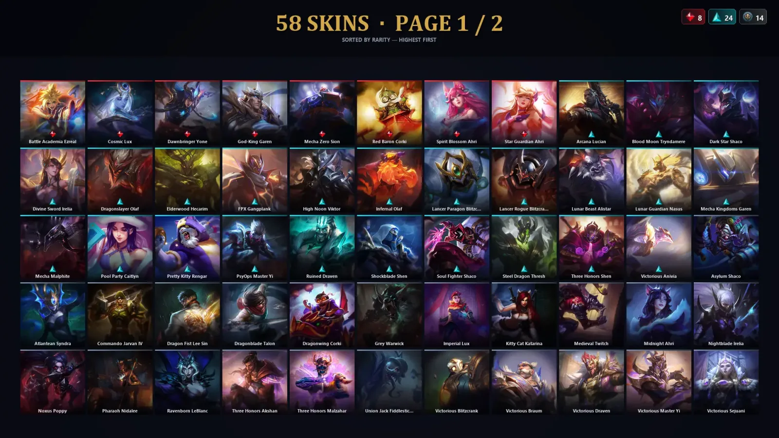 [LoL] | TR | Level 113 | Emerald I | 160 Champions | 58 Skins