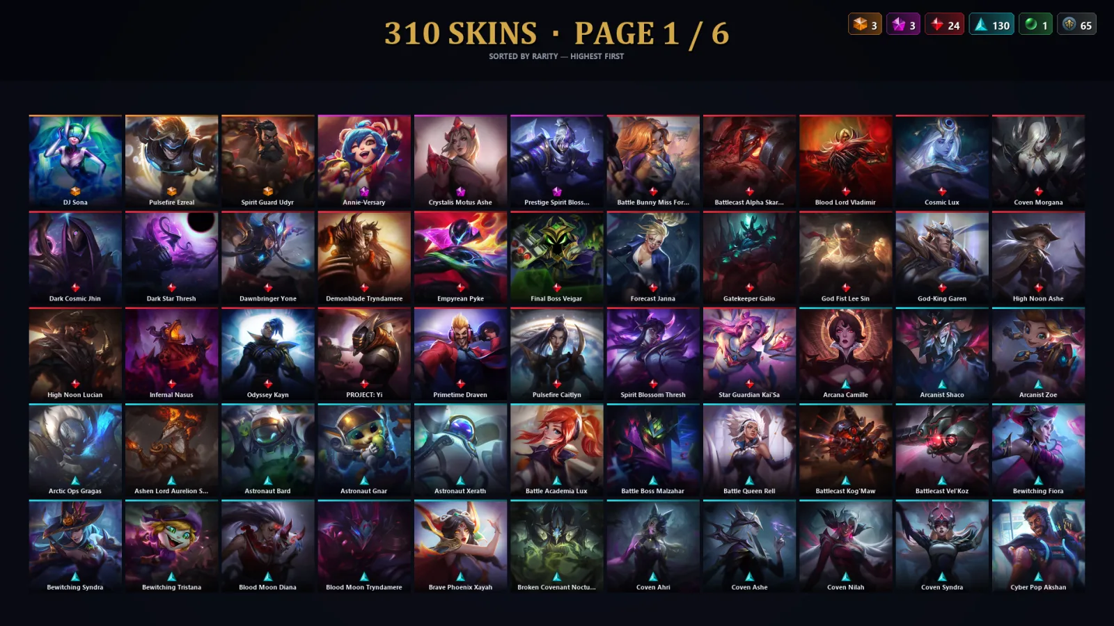 [LoL] | NA | Level 417 | 173 Champions | 310 Skins | 321,001 BE