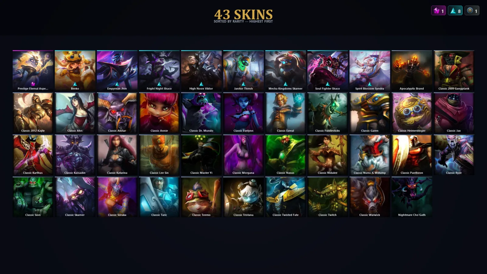 [LoL] | TR | Level 54 | 43 Champions | 11 Skins | 35,656 BE