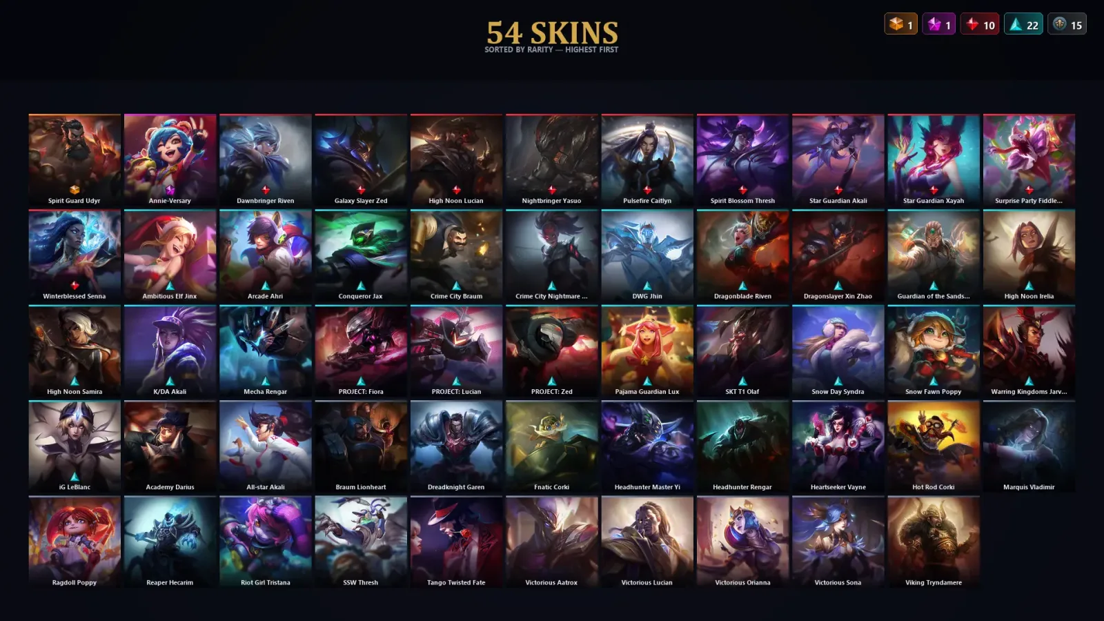 [LoL] | TR | Level 224 | Silver II | 120 Champions | 54 Skins | 13,360 BE