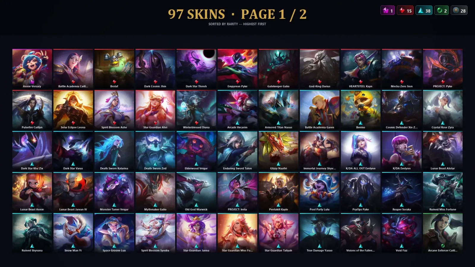 [LoL] | TR | Level 295 | Gold III | 173 Champions | 97 Skins | 58,257 BE
