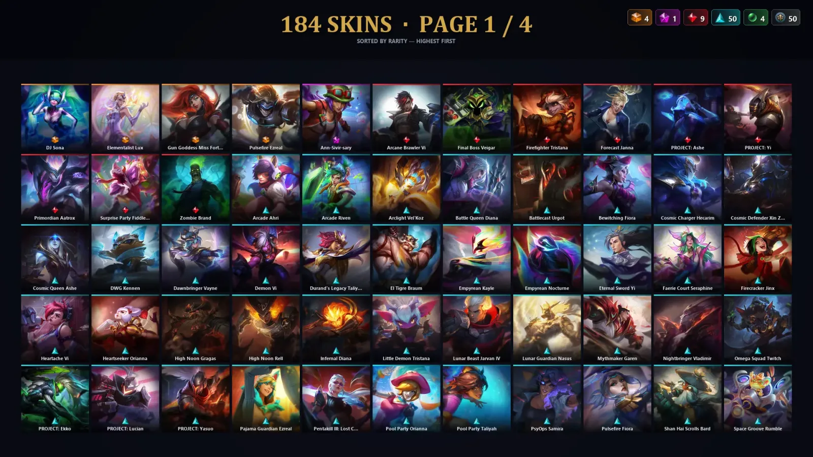 [LoL] | TR | Level 201 | Silver III | 159 Champions | 184 Skins | 26,610 BE