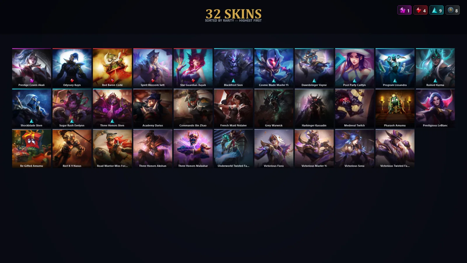[LoL] | EUW | Level 94 | Diamond I | 149 Champions | 32 Skins | 25,023 BE