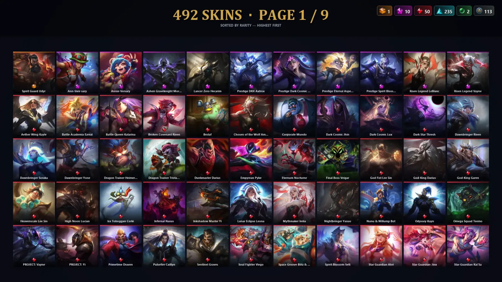 [LoL] | EUW | Level 500 | Diamond IV | 172 Champions | 492 Skins | 180,344 BE — LoL account