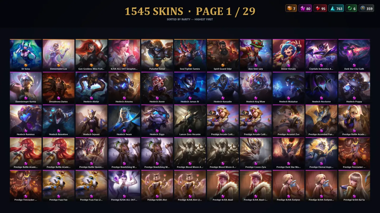 [LoL] | NA | Level 30 | 173 Champions | 1545 Skins | 115,529 BE