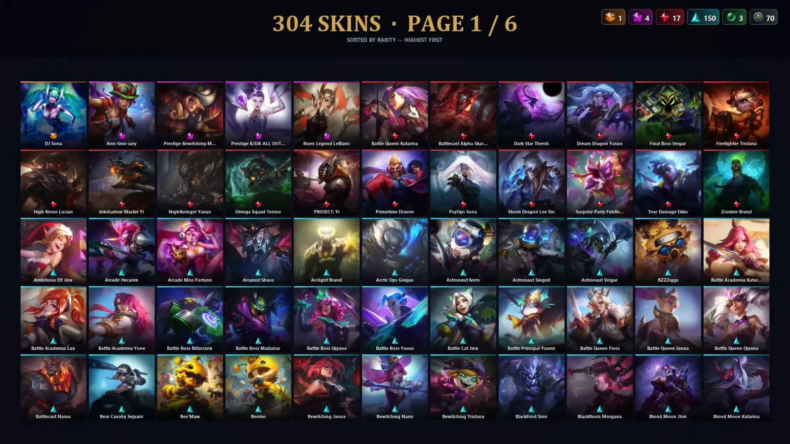[LoL] | EUW | Level 405 | 172 Champions | 304 Skins | 121,388 BE — LoL account