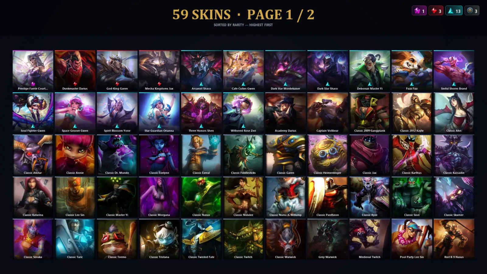 [LoL] | TR | Level 71 | Diamond III | 63 Champions | 59 Skins | 18,989 BE