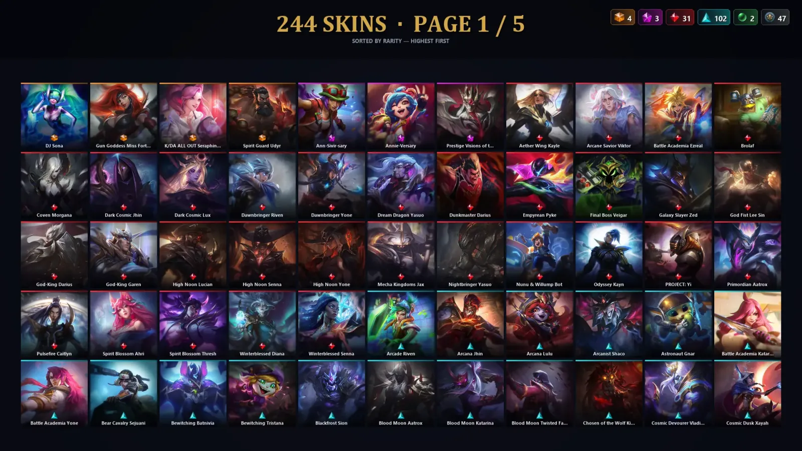 [LoL] | NA | Level 500 | 172 Champions | 244 Skins | 42,673 BE — LoL account