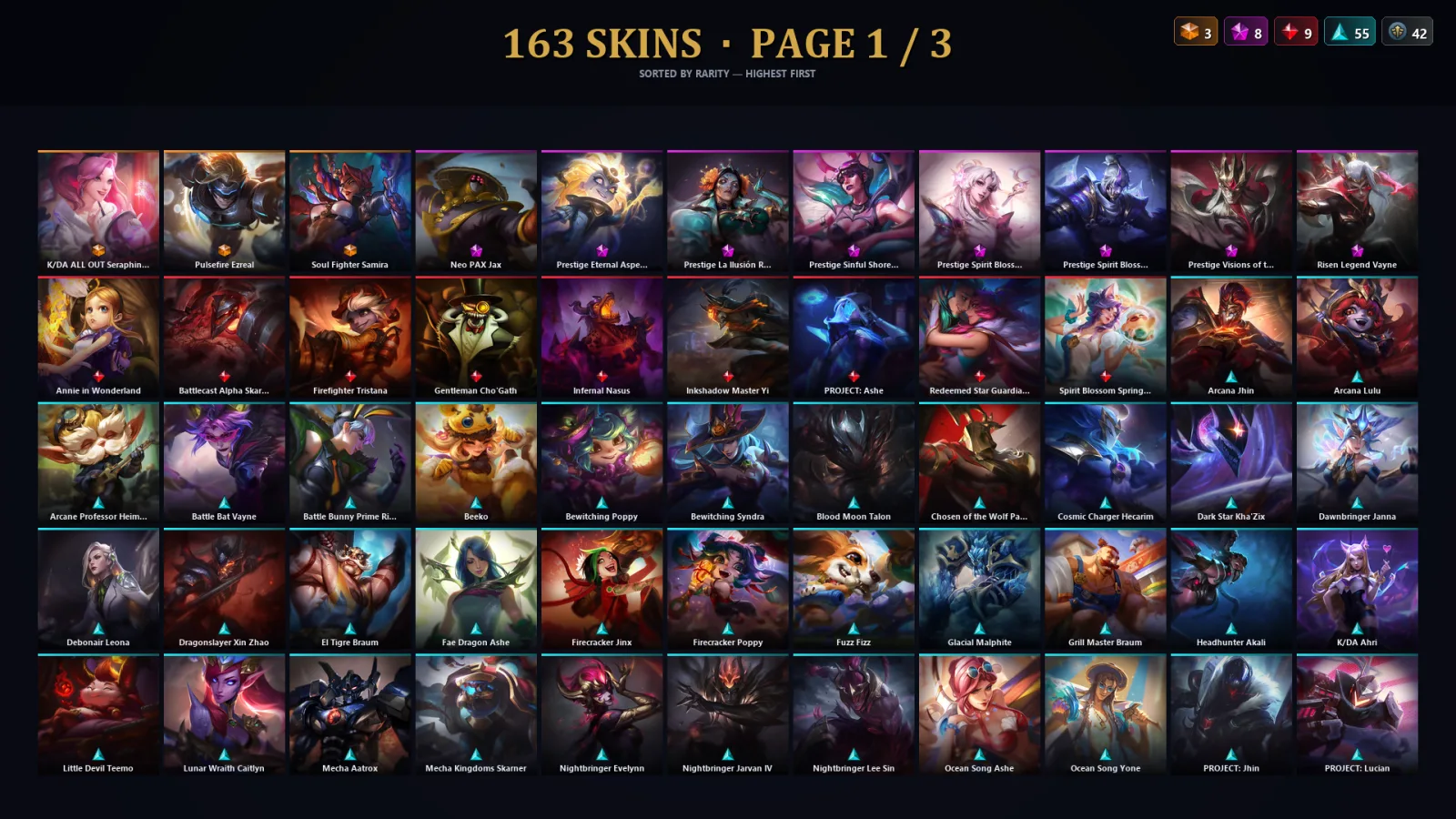 [LoL] | TR | Level 30 | Grandmaster | 173 Champions | 163 Skins | 74,105 BE