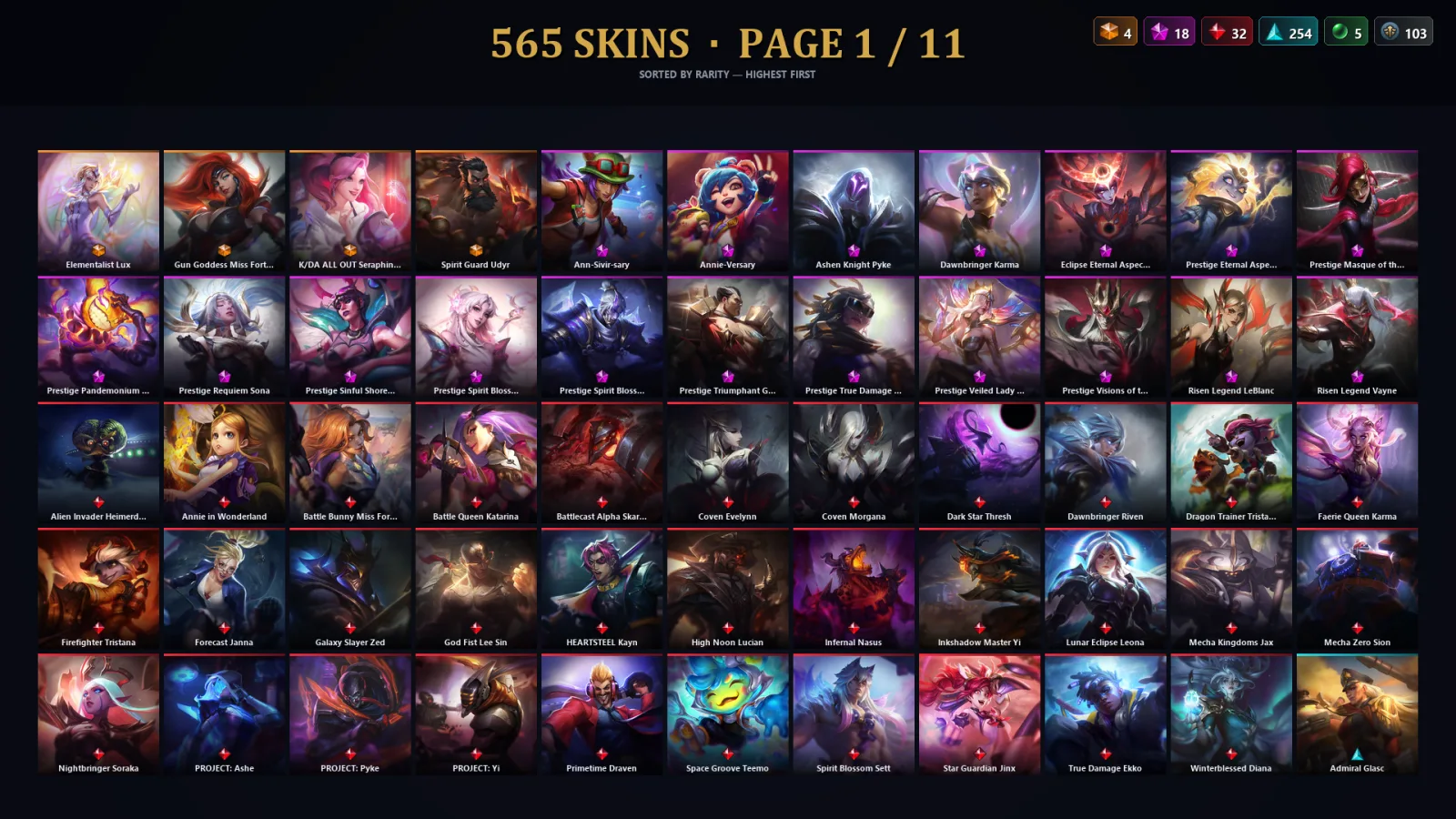[LoL] | EUW | Level 497 | 173 Champions | 565 Skins | 73,612 BE