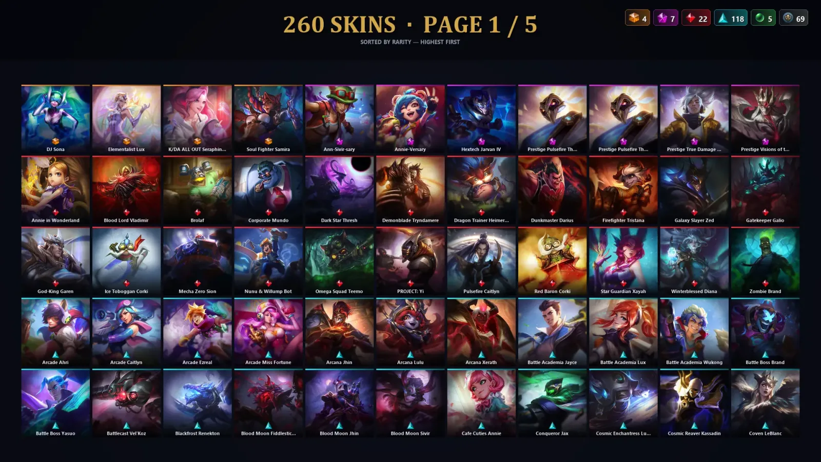 [LoL] | TR | Level 166 | Bronze I | 172 Champions | 260 Skins | 109,375 BE
