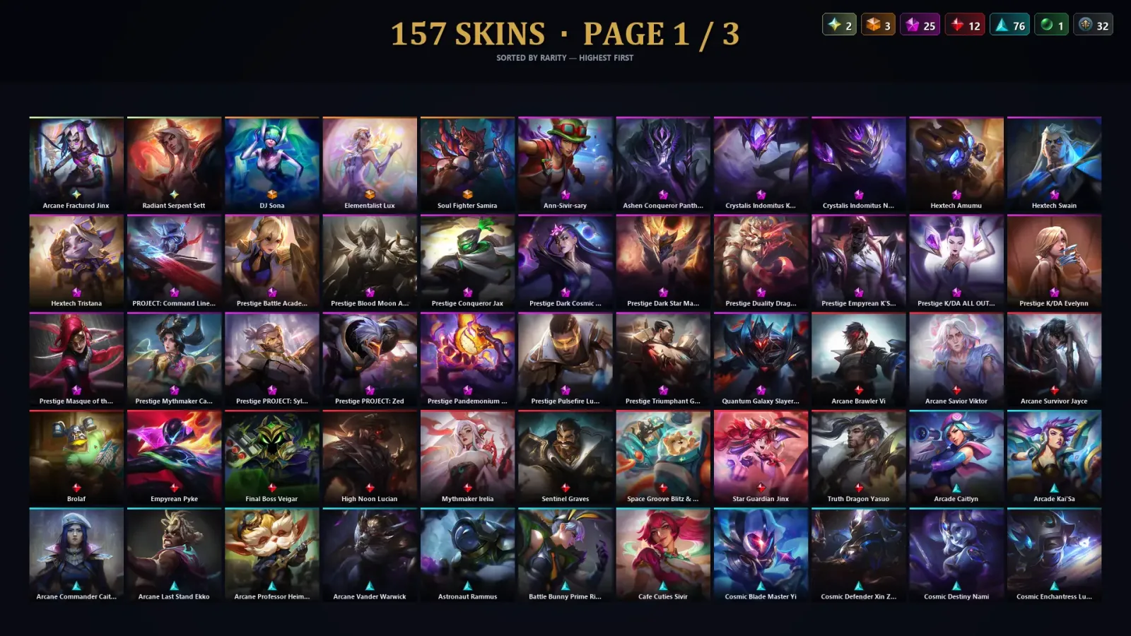 [LoL] | TR | Level 272 | Platinum IV | 173 Champions | 157 Skins | 32,765 BE — LoL account