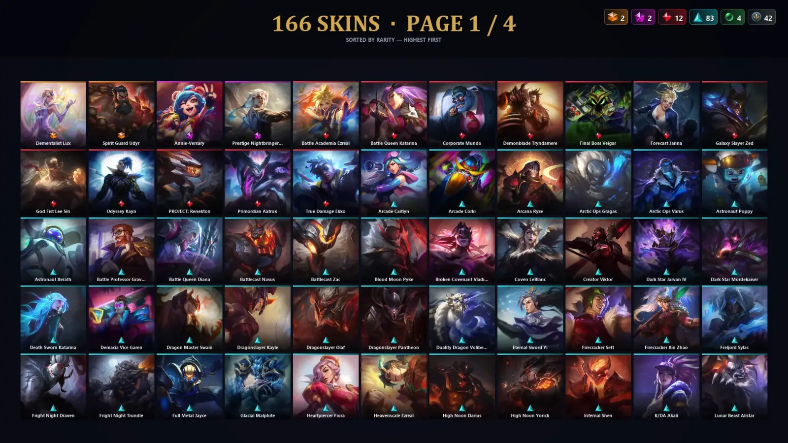 [LoL] | TR | Level 500 | Emerald II | 173 Champions | 166 Skins | 64,026 BE — Nightmare Cho Gath