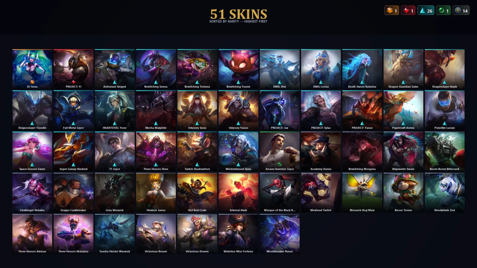[LoL] | TR | Level 158 | Emerald I | 125 Champions | 51 Skins