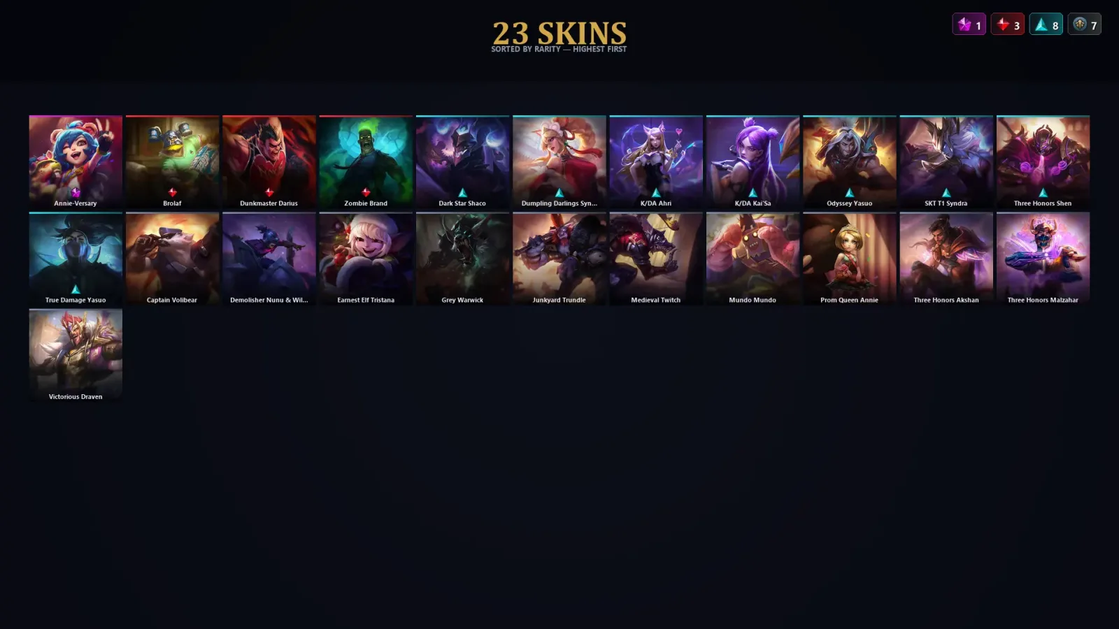 [LoL] | EUW | Level 69 | Emerald IV | 100 Champions | 23 Skins | 54,013 BE — LoL account