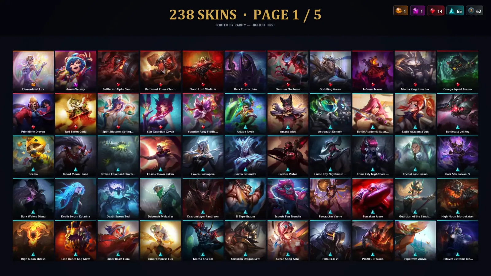 [LoL] | EUW | Level 72 | 173 Champions | 238 Skins | 34,283 BE