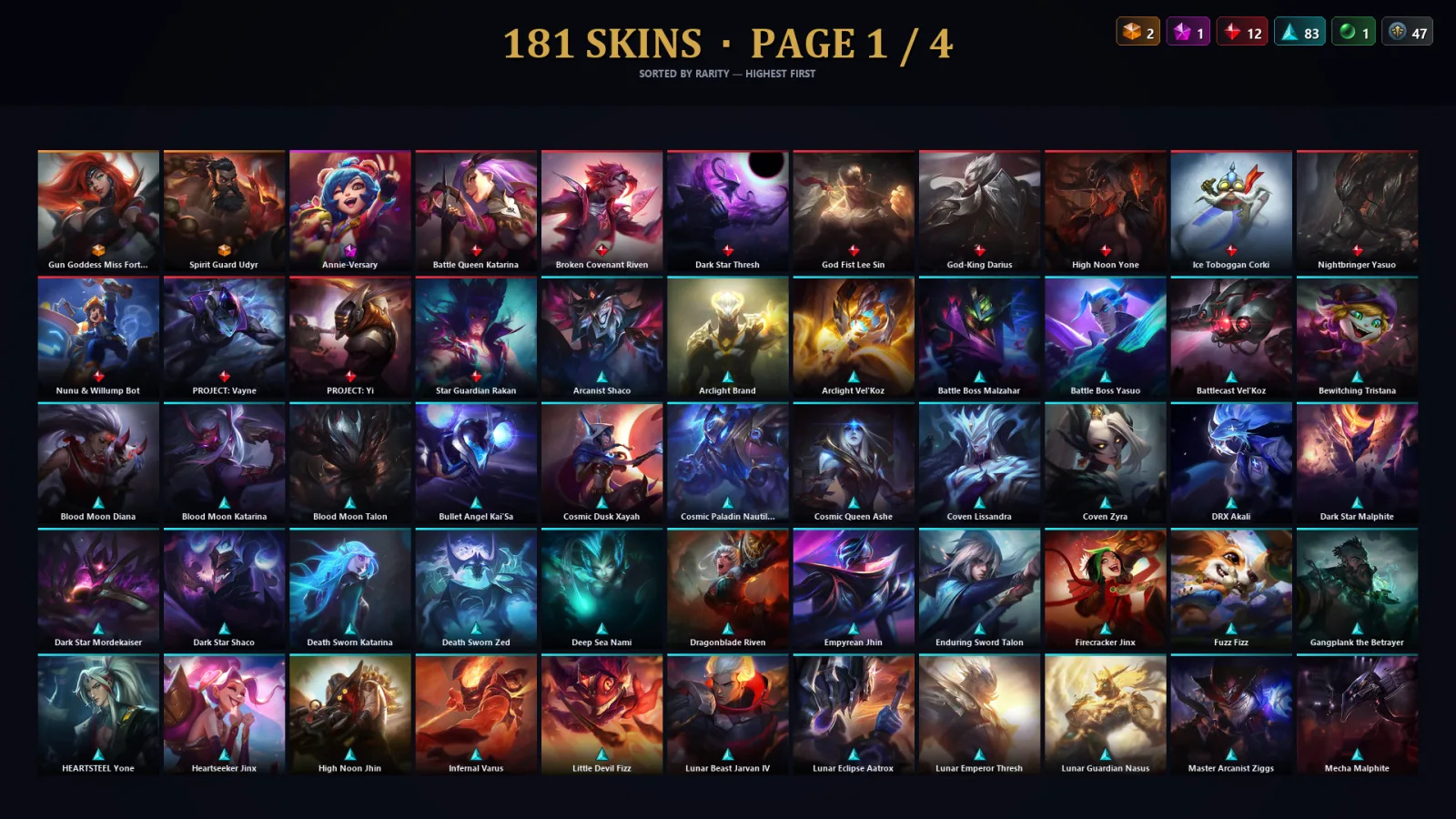[LoL] | TR | Level 456 | Platinum III | 173 Champions | 181 Skins | 186,201 BE