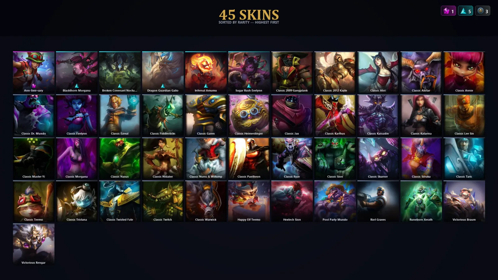 [LoL] | TR | Level 53 | Gold IV | 78 Champions | 45 Skins | 11,222 BE