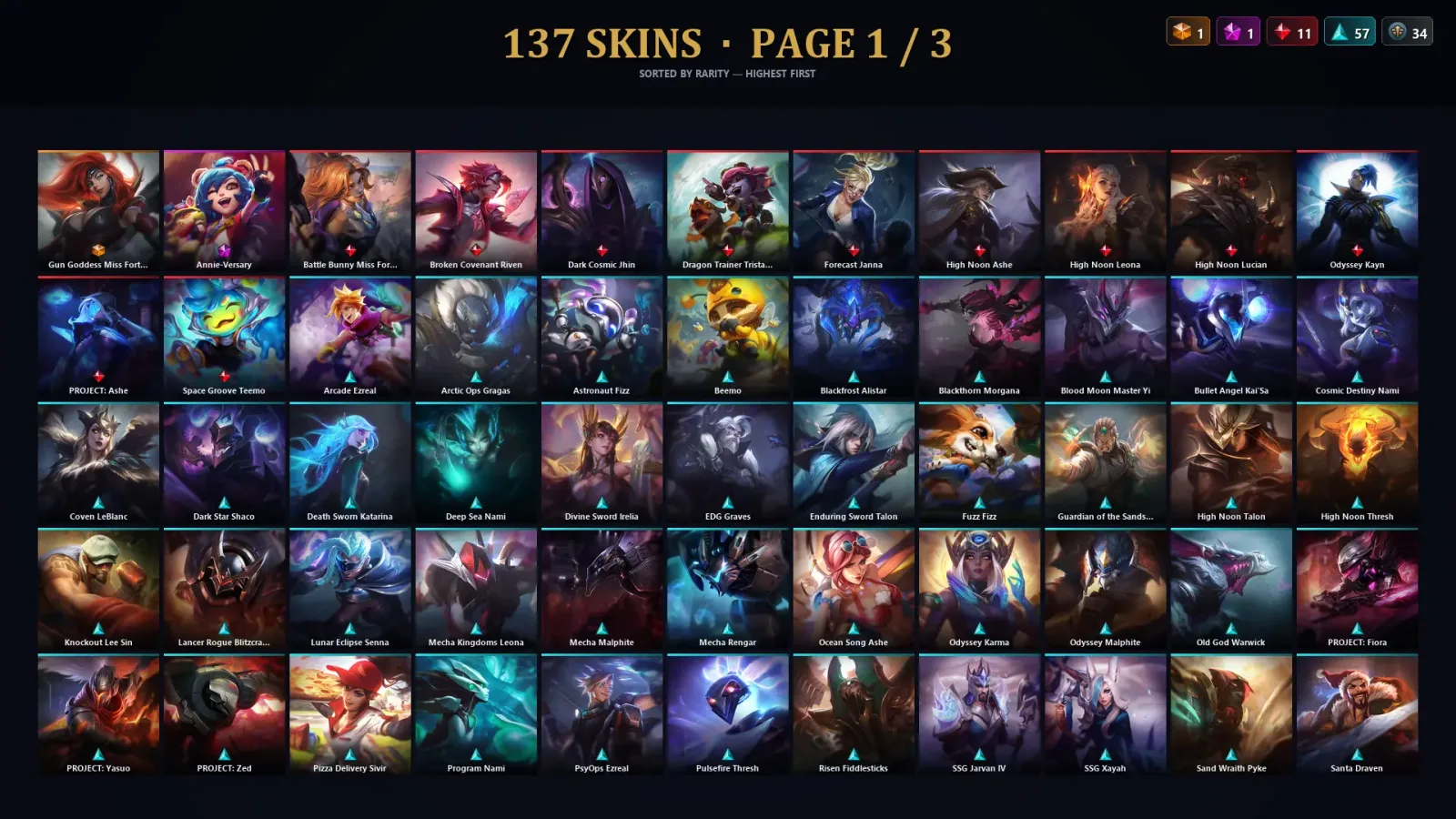 [LoL] | TR | Level 460 | Platinum IV | 172 Champions | 137 Skins | 69,241 BE