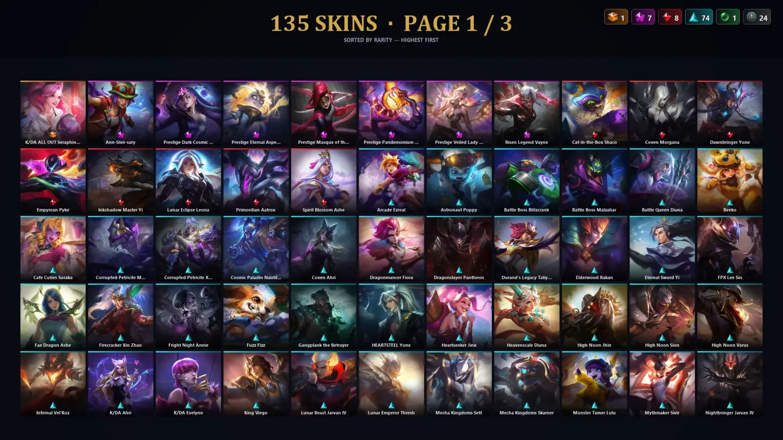 [LoL] | TR | Level 284 | Gold I | 173 Champions | 135 Skins | 20,923 BE