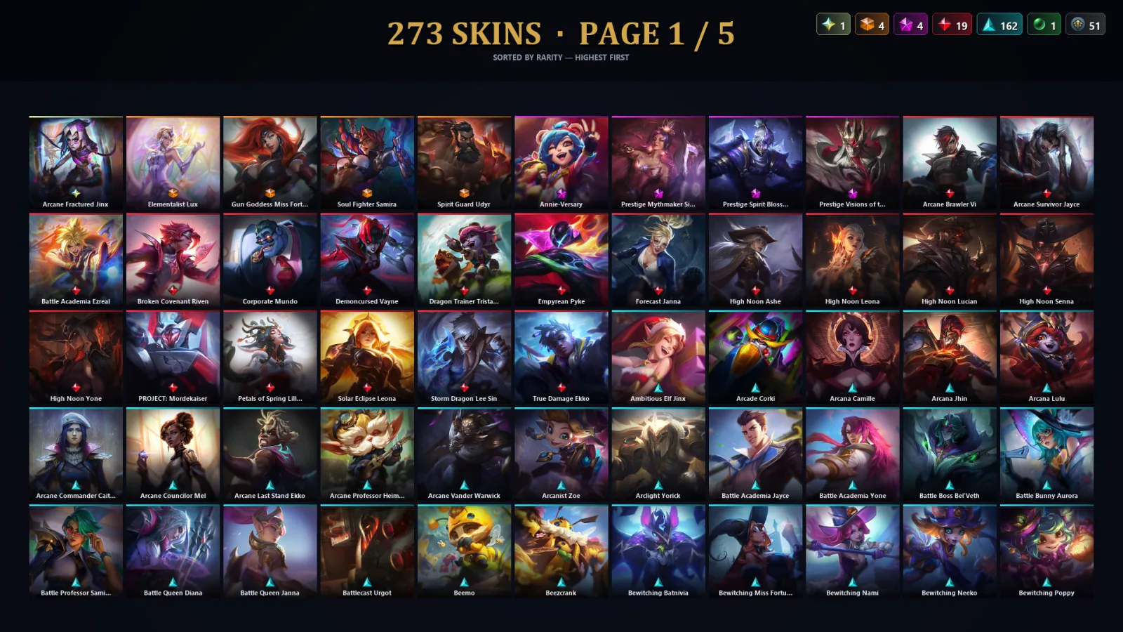 [LoL] | NA | Level 254 | 173 Champions | 273 Skins | 220,213 BE