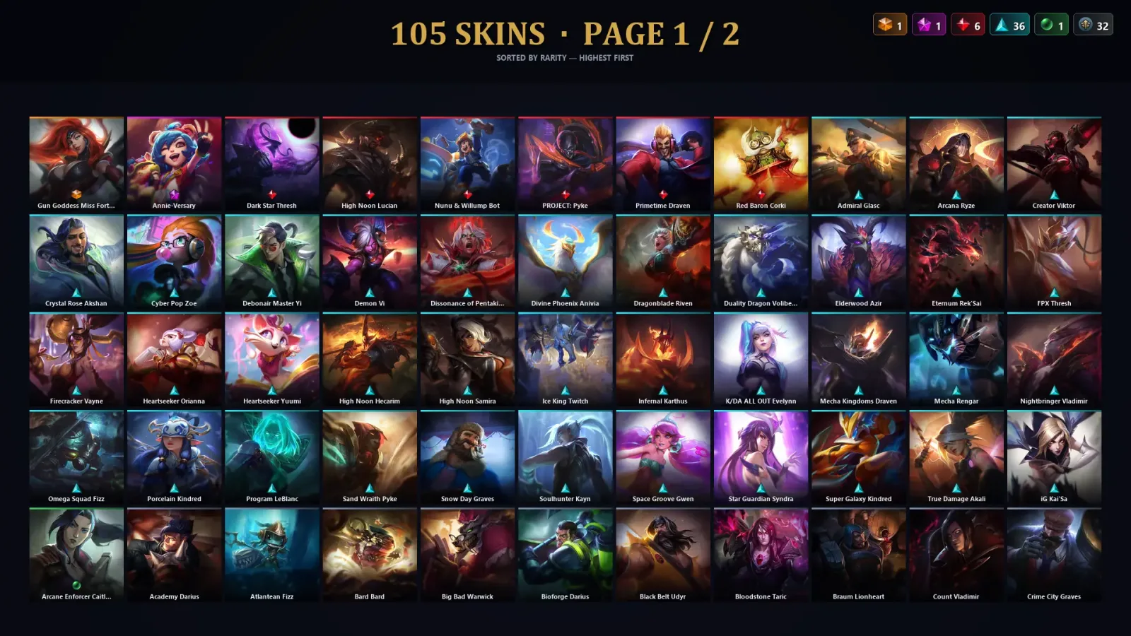 [LoL] | TR | Level 168 | 168 Champions | 105 Skins — LoL account