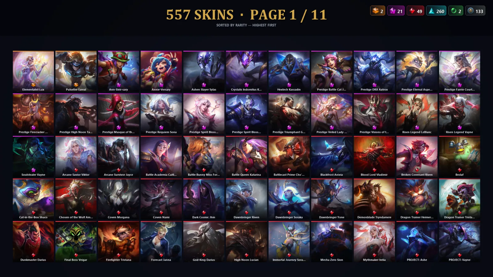 [LoL] | NA | Level 500 | 173 Champions | 557 Skins | 107,472 BE