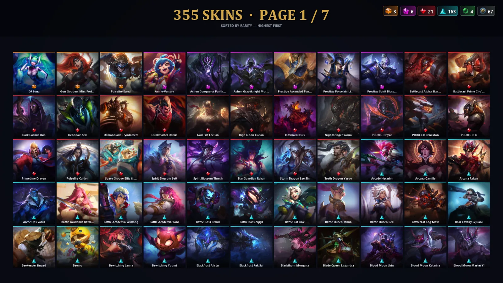 [LoL] | EUW | Level 500 | 173 Champions | 355 Skins | 78,896 BE