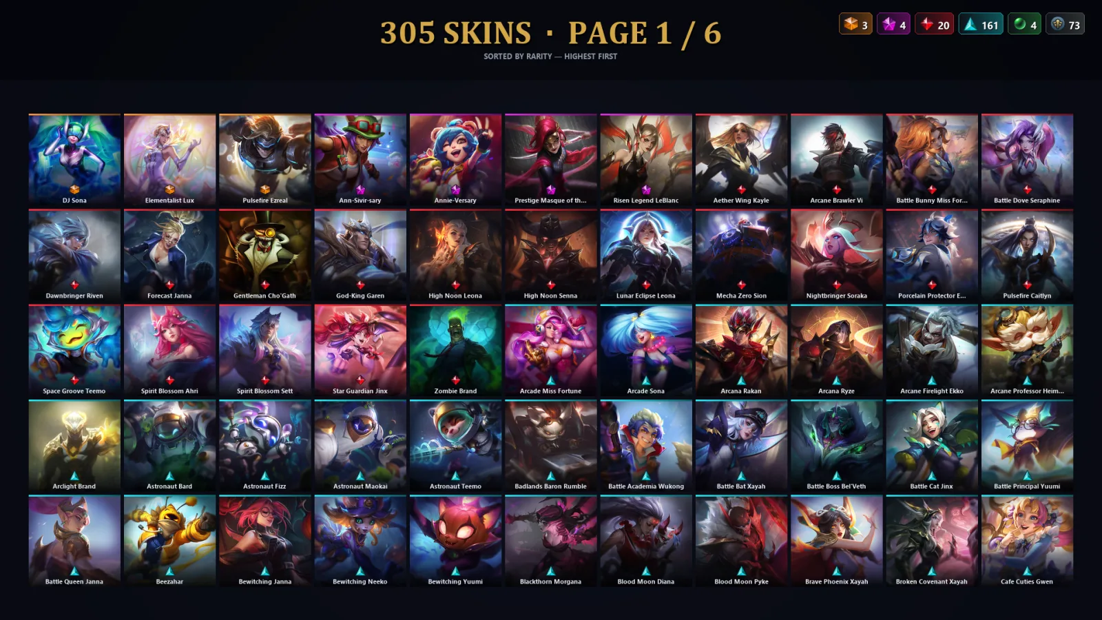 [LoL] | NA | Level 500 | 164 Champions | 305 Skins | 30,950 BE