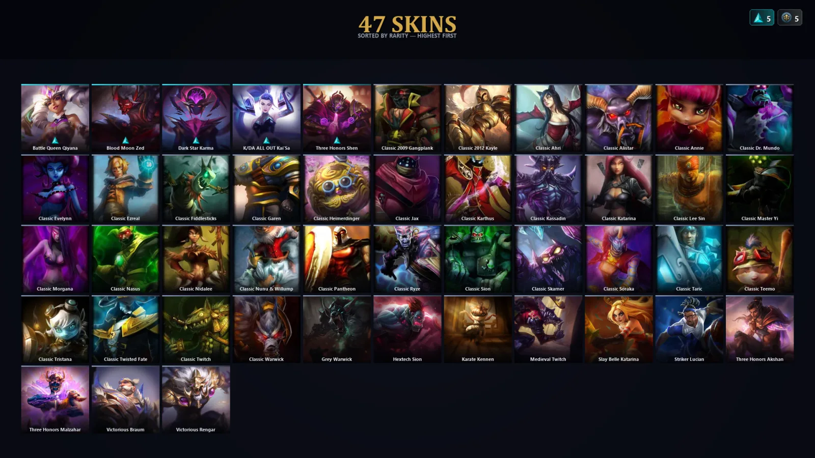 [LoL] | TR | Level 60 | Emerald IV | 74 Champions | 47 Skins