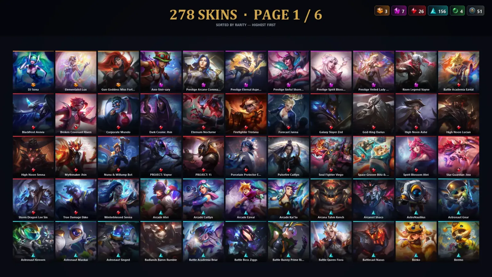 [LoL] | NA | Level 500 | 173 Champions | 278 Skins | 100,937 BE — LoL account