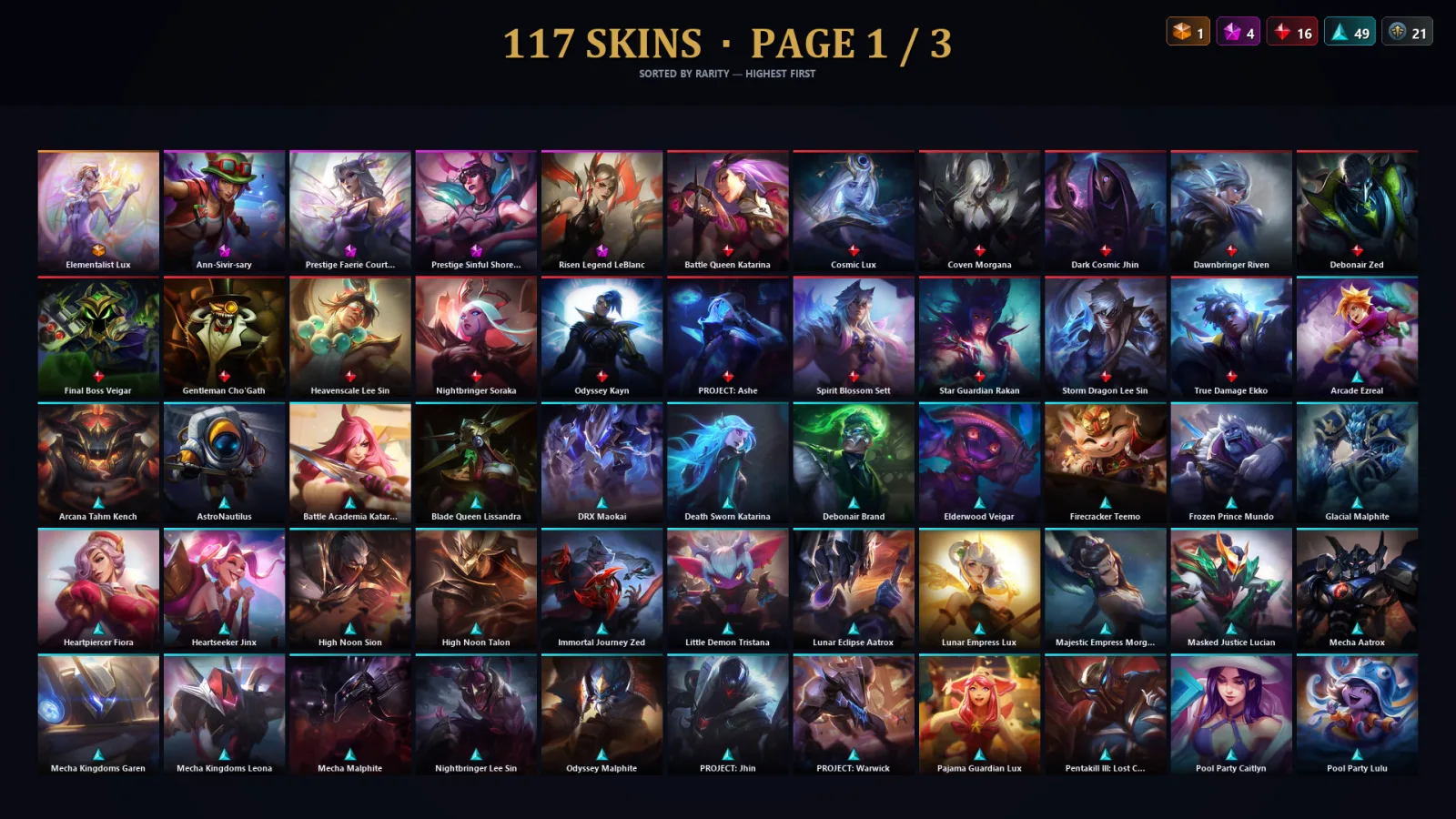 [LoL] | TR | Level 340 | Platinum IV | 173 Champions | 117 Skins | 94,819 BE