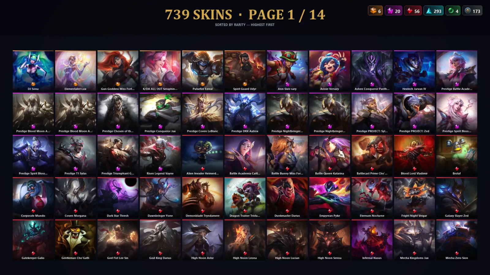 [LoL] | EUW | Level 500 | 173 Champions | 739 Skins | 58,506 BE