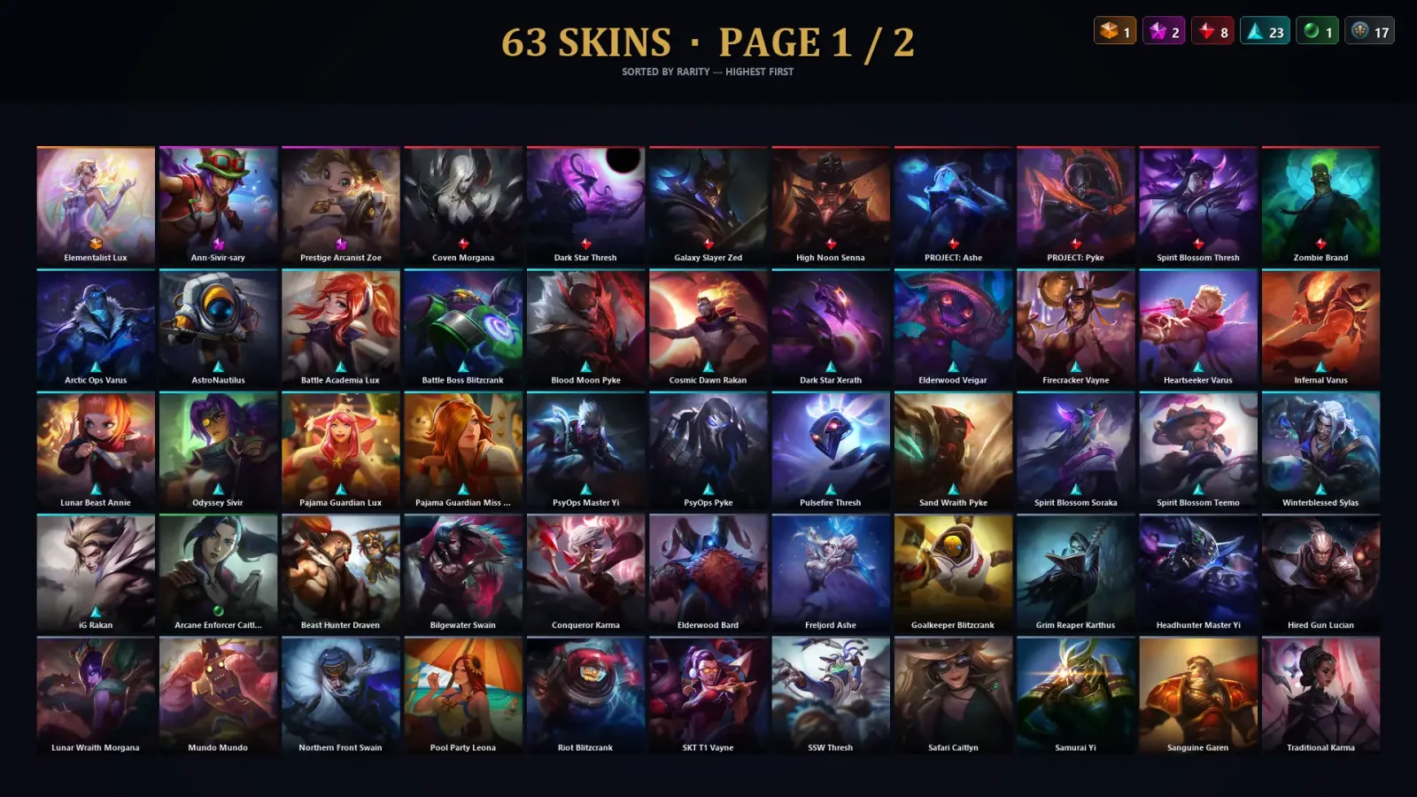 [LoL] | TR | Level 159 | Platinum III | 83 Champions | 63 Skins | 11,010 BE