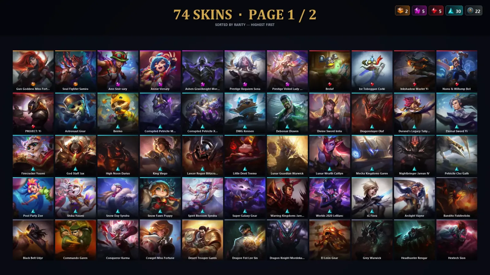 [LoL] | TR | Level 305 | Gold II | 172 Champions | 74 Skins | 17,630 BE — LoL account