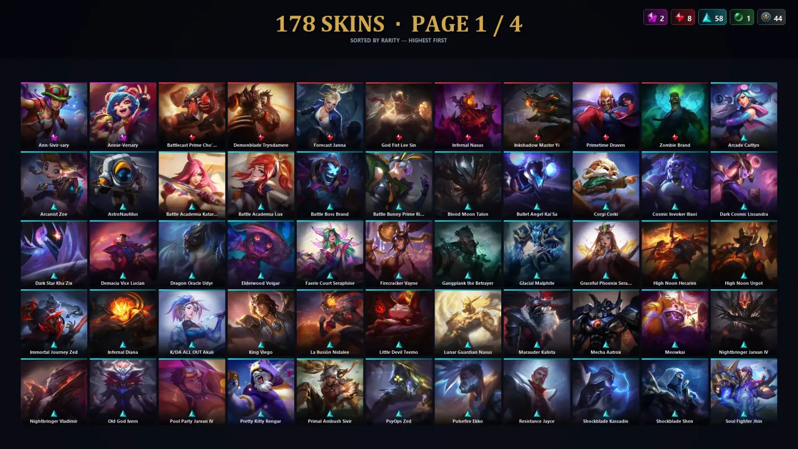 [LoL] | TR | Level 500 | Gold I | 169 Champions | 178 Skins | 17,866 BE — LoL account