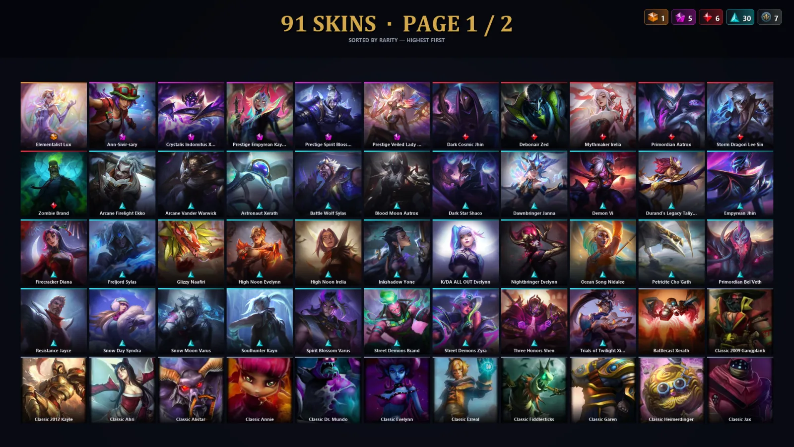 [LoL] | TR | Level 30 | Challenger | 146 Champions | 91 Skins | 26,262 BE