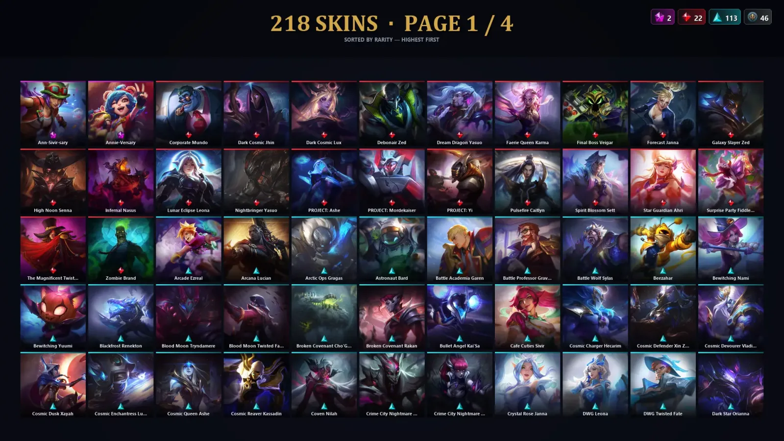 [LoL] | NA | Level 433 | 173 Champions | 218 Skins | 22,185 BE