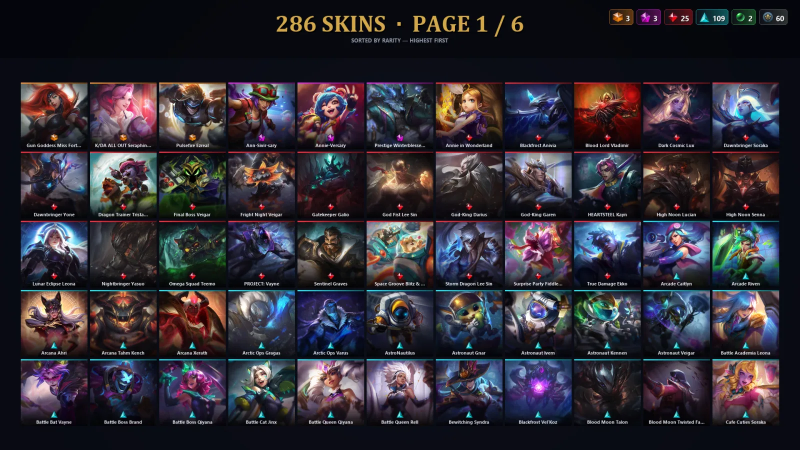 [LoL] | NA | Level 454 | 173 Champions | 286 Skins | 218,716 BE