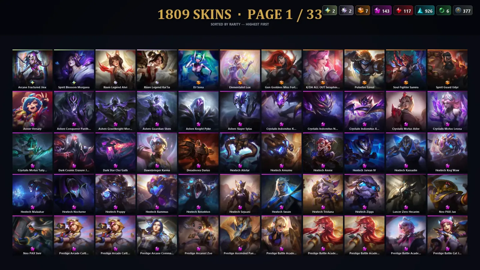 [LoL] | EUW | Level 500 | 173 Champions | 1809 Skins | 11,241 BE