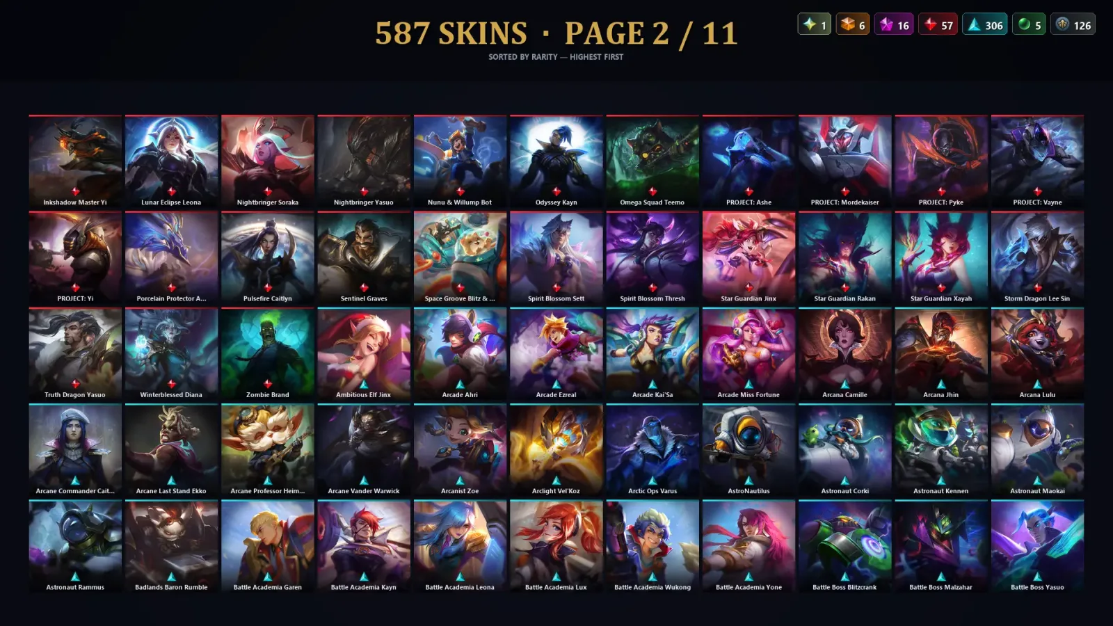 [LoL] | TR | Level 500 | Diamond IV | 173 Champions | 587 Skins | 102,994 BE