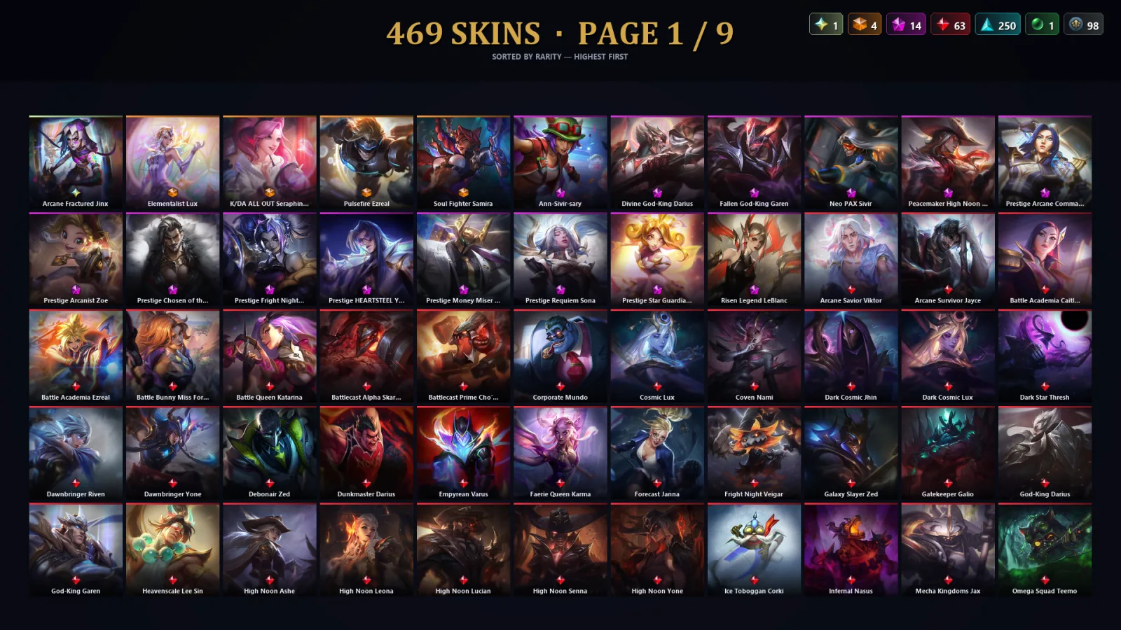 [LoL] | EUW | Level 169 | 157 Champions | 469 Skins