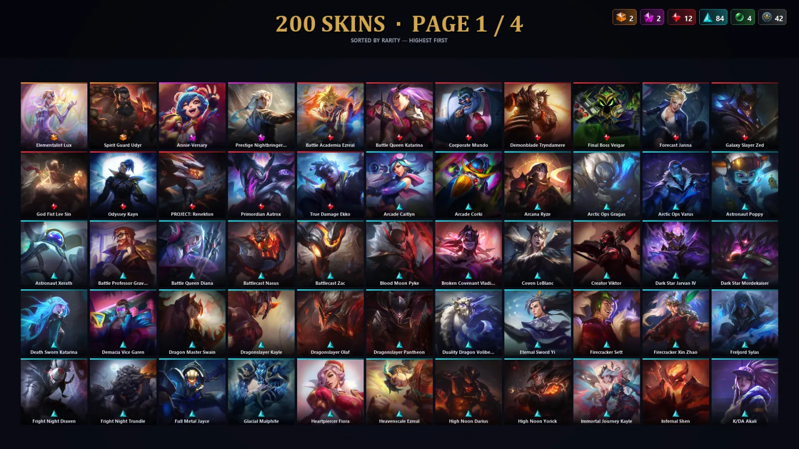 [LoL] | TR | Level 500 | Diamond IV | 173 Champions | 200 Skins | 83,945 BE