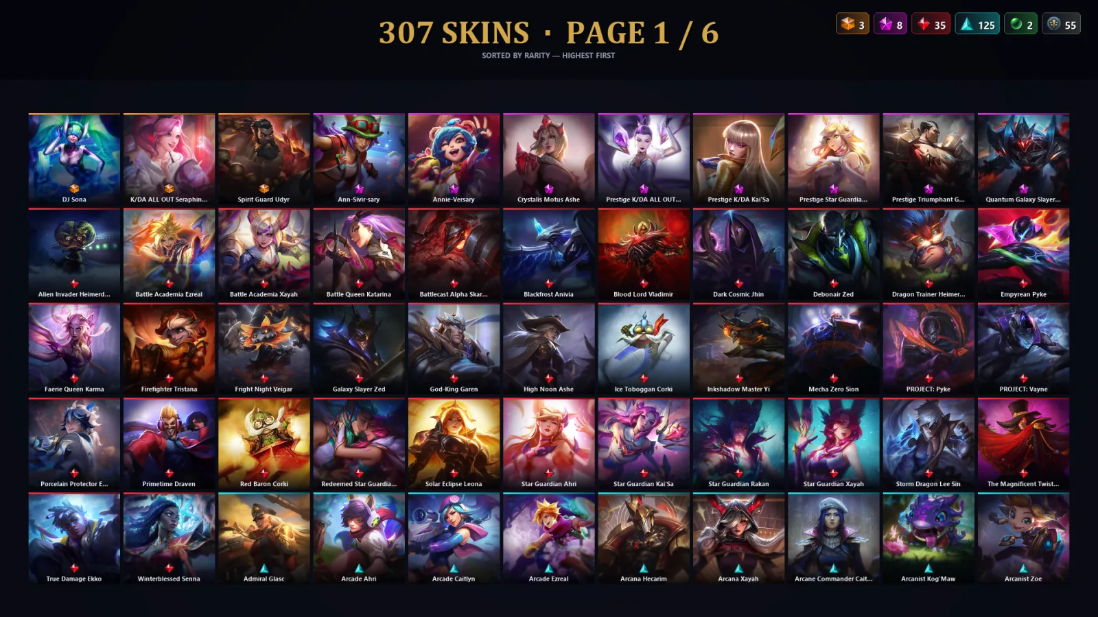 [LoL] | NA | Level 500 | 172 Champions | 307 Skins | 12,405 BE