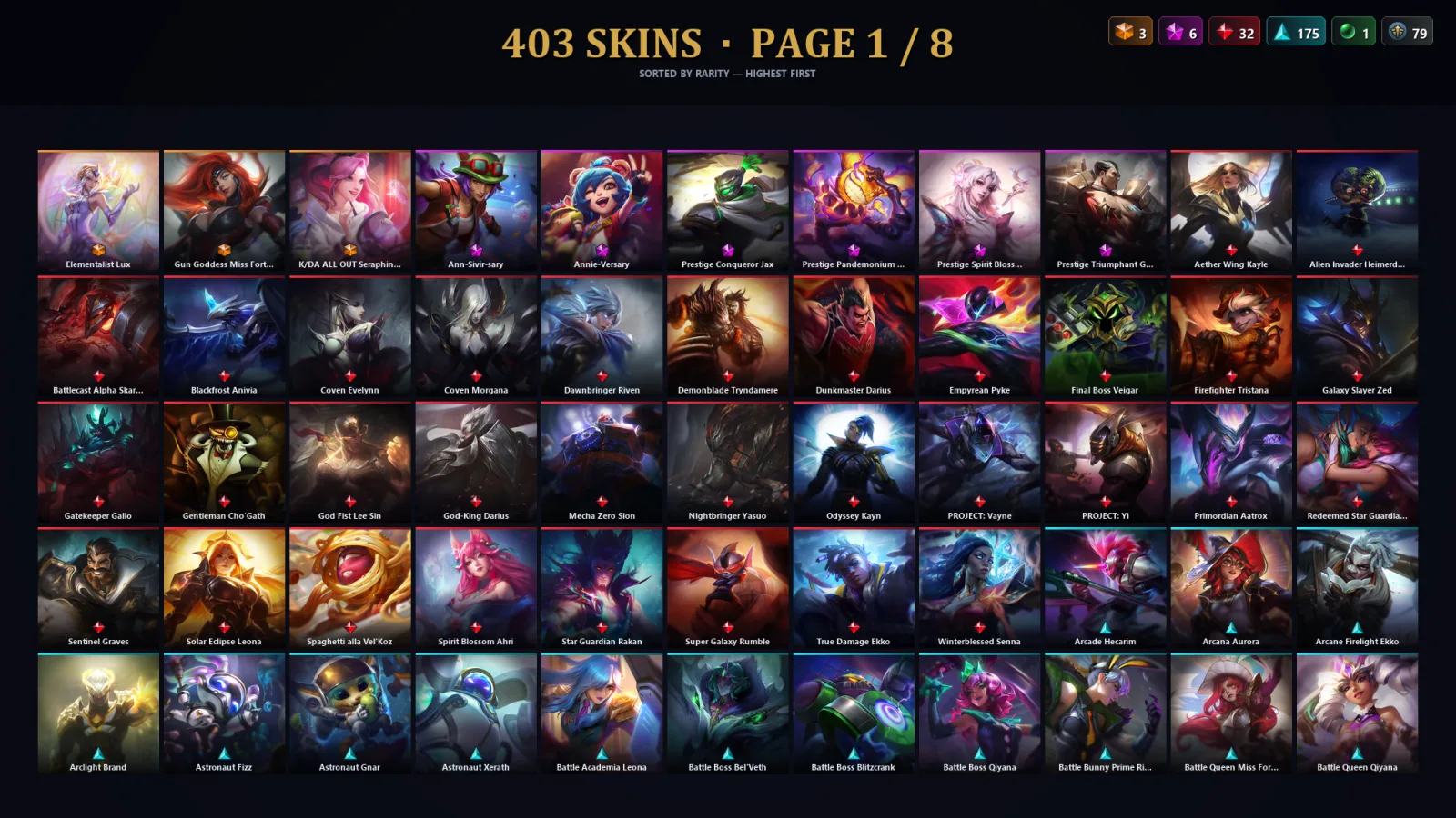 [LoL] | TR | Level 500 | Diamond I | 171 Champions | 403 Skins | 39,511 BE