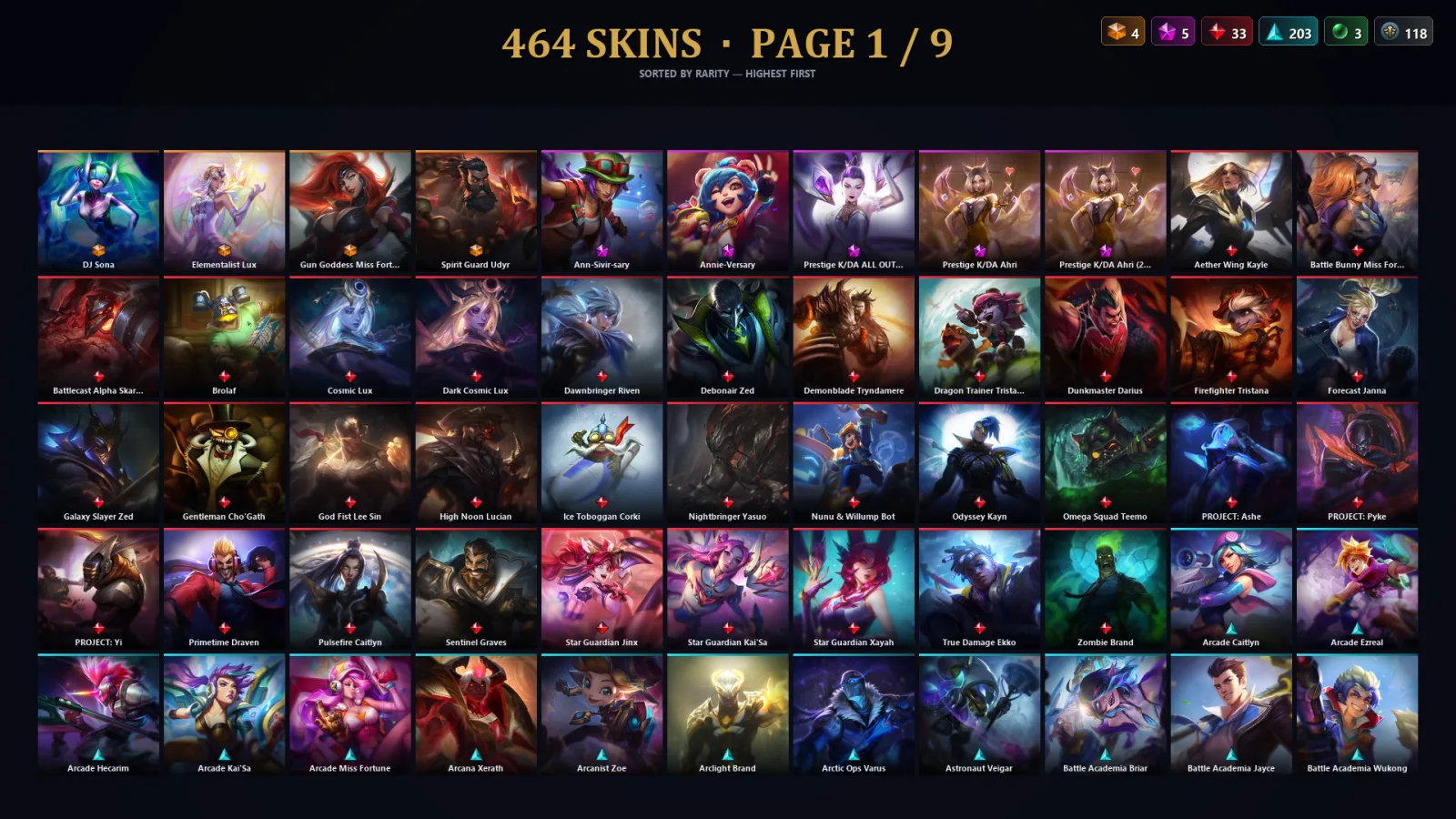 [LoL] | TR | Level 500 | Emerald II | 173 Champions | 432 Skins | 120,305 BE