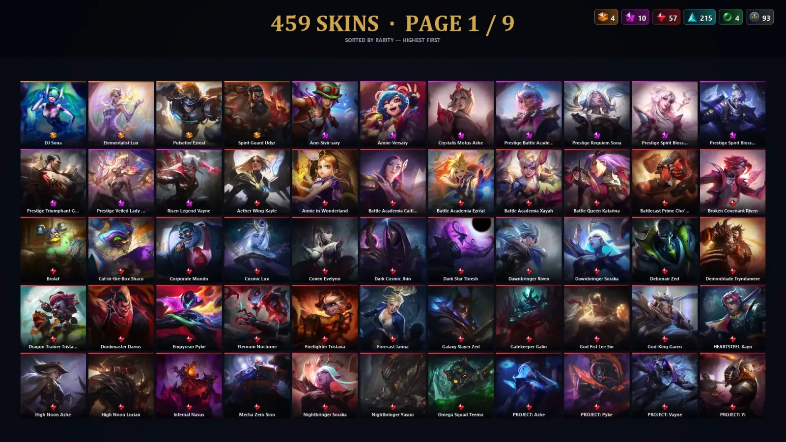 [LoL] | TR | Level 500 | Emerald II | 172 Champions | 459 Skins | 64,423 BE — LoL account
