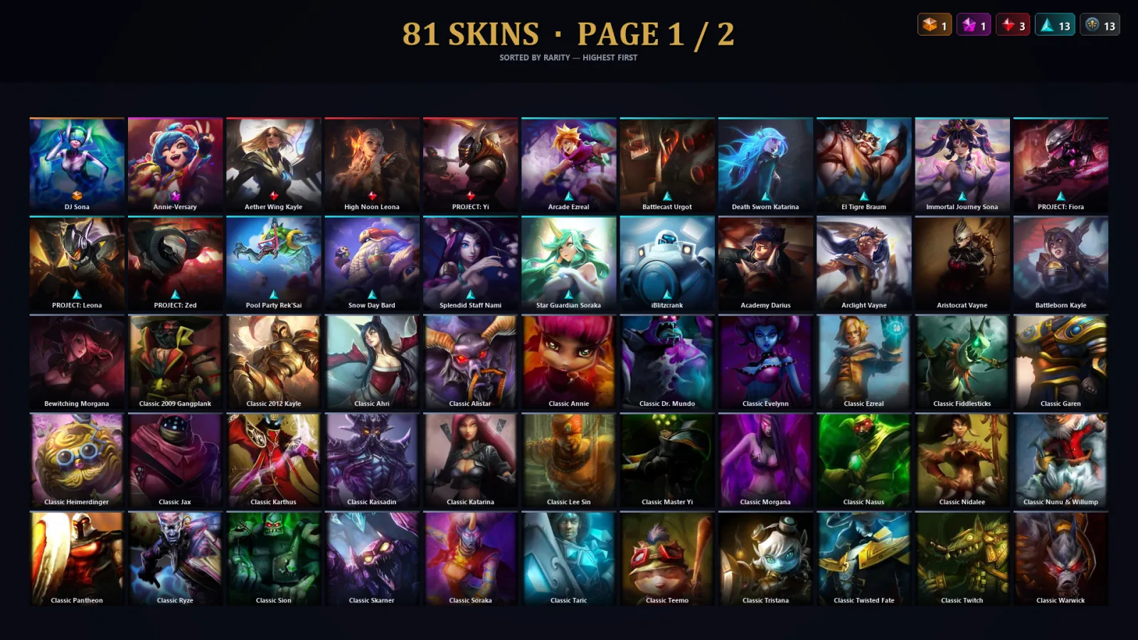 [LoL] | TR | Level 128 | 96 Champions | 81 Skins | 59,677 BE
