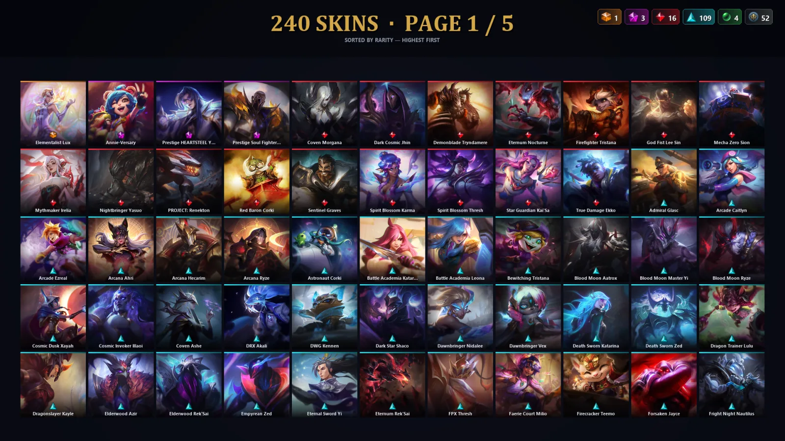 [LoL] | NA | Level 363 | 173 Champions | 240 Skins | 191,650 BE